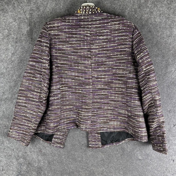 LANE BRYANT Blazer Womens 18 Purple Long Sleeve‎ Striped Embellished Open Front - Picture 9 of 14